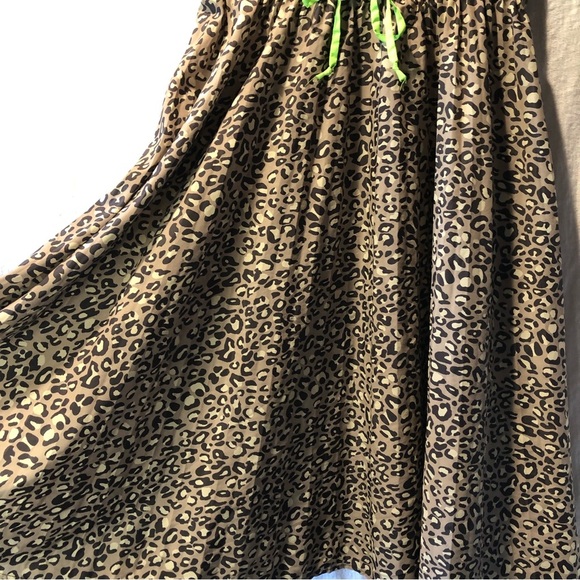 Wild Fable Leopard print a line midi skirt elastic waist and drawstring neon S - Picture 2 of 7